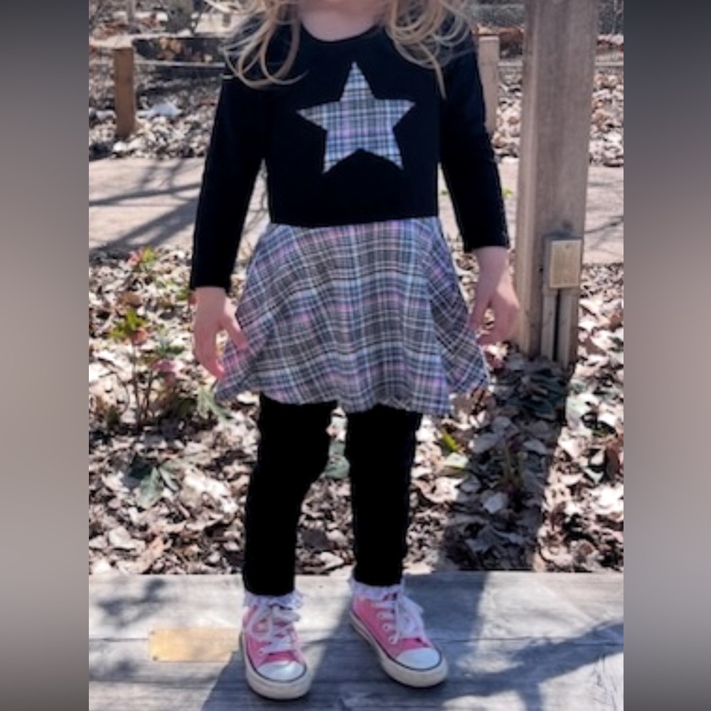 Black and Plaid Star Dress for Kids 3T